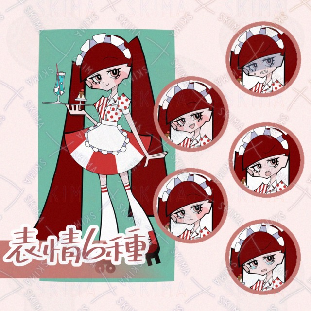 カートゥーン風ダイナーウェイトレス:表情6種