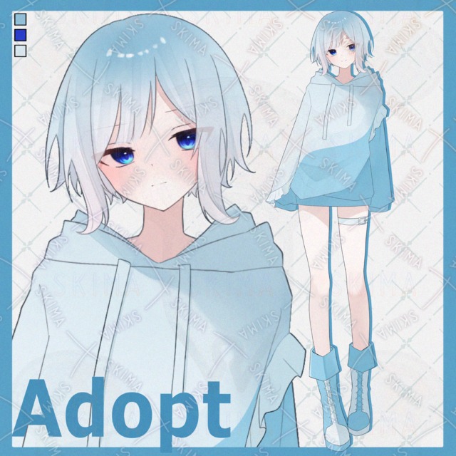 青パーカー女子【表情差分5種】