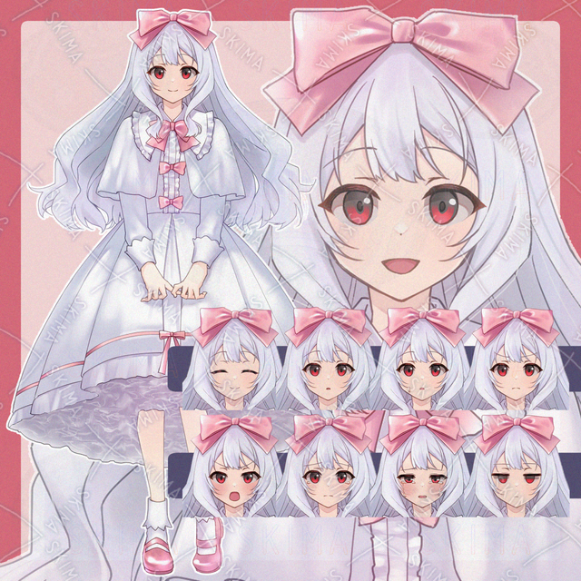 ピンクリボンの女の子 表情10種