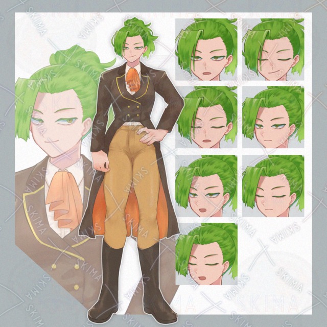 【立ち絵 Adopt】緑髪/ポニテ/ジャボ