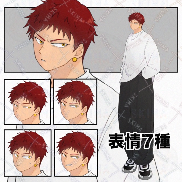 【表情7種】赤髪の男性