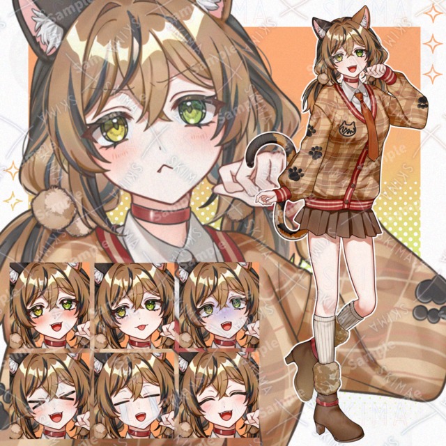 【表情8種】元気な三毛猫耳っ娘