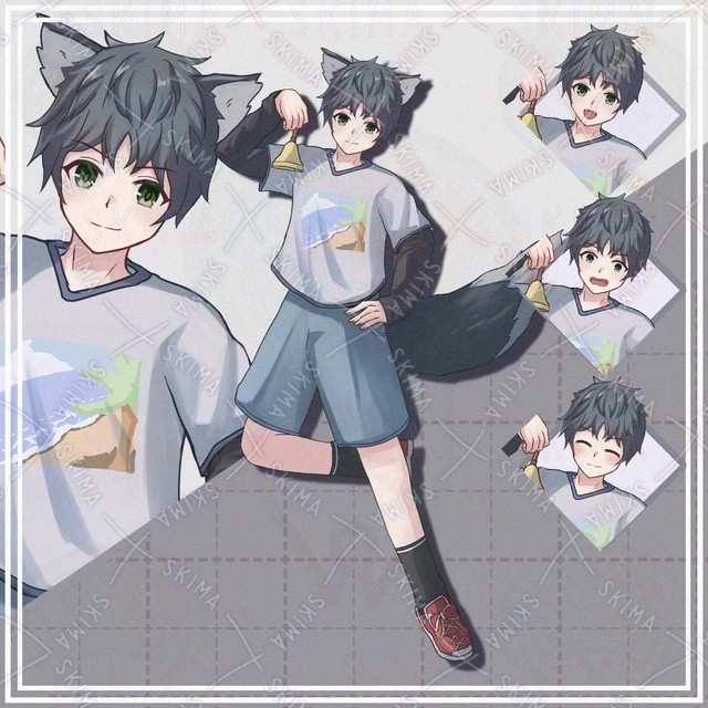 【表情9種＋オマケ】狼耳尻尾付き黒髪男の子【立ち絵】