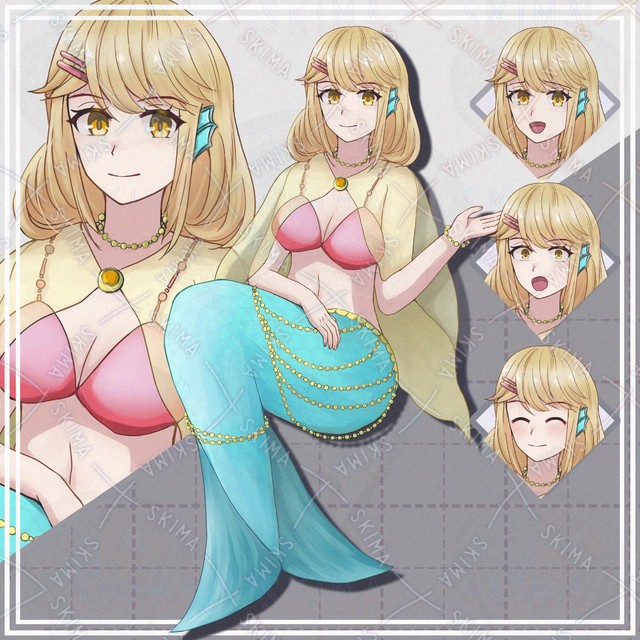 【表情10種】金髪人魚の女の子【立ち絵】