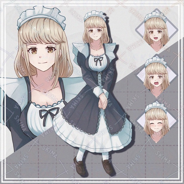 【表情10種】メイド服の金髪女性【立ち絵】