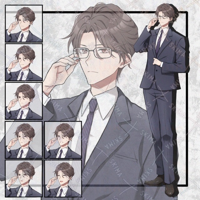 スーツの男性立ち絵　表情7種+眼鏡1種