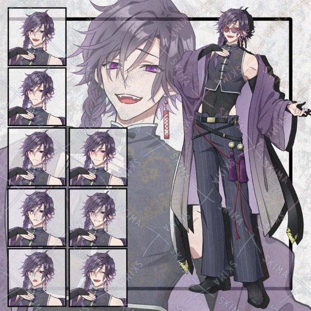 チャイナ風の男性立ち絵　表情8種+小物1種