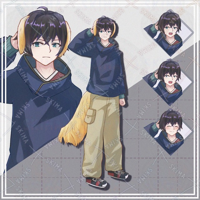 【表情9種＋オマケ】犬耳尻尾付き黒髪男子【立ち絵】