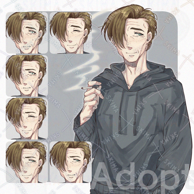 片メカクレそばかすおじさん【表情8種】