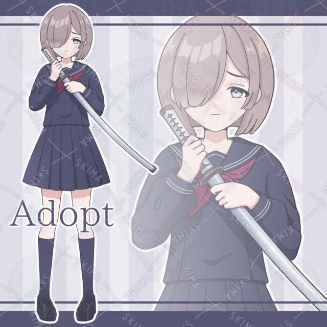 表情10種 刀を持った困り顔の女子高生