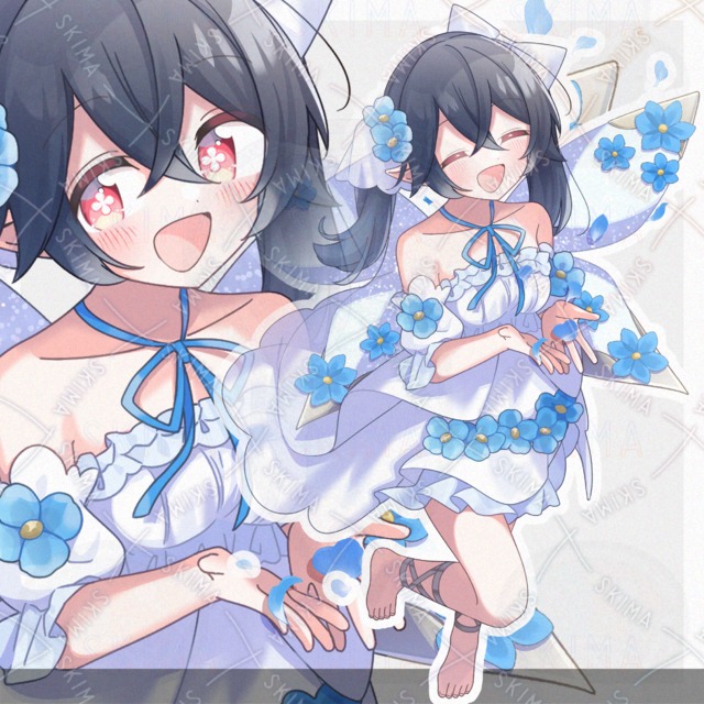 羽根に花を飾り付けてる妖精さん