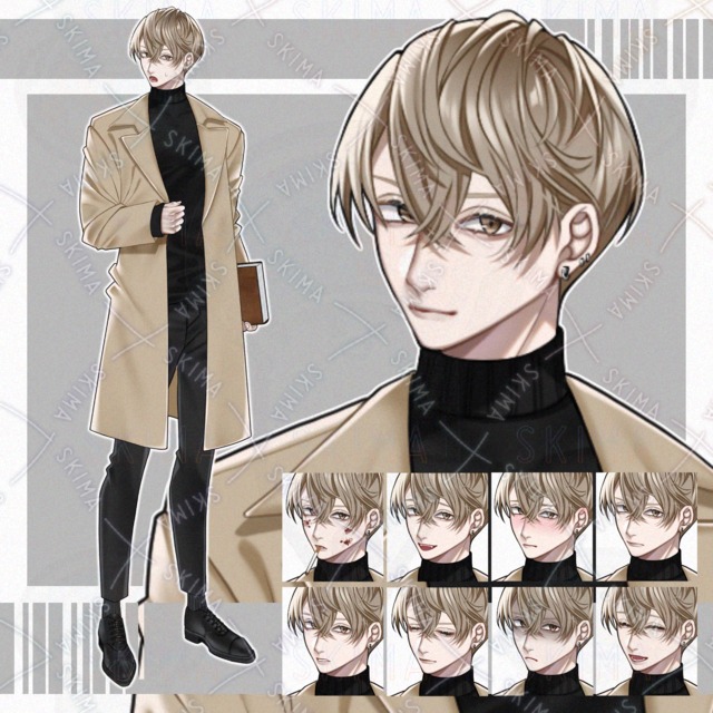 【立ち絵】コート/男性キャラ【表情10種】