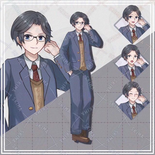 【表情9種＋オマケ】眼鏡付き黒髪男の子【立ち絵】