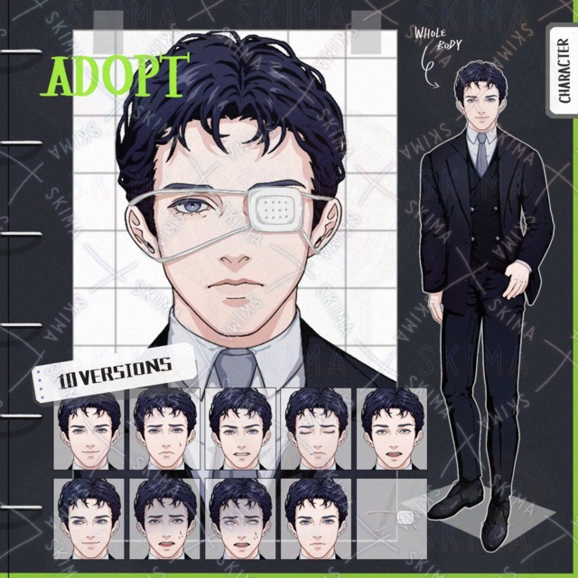 【表情9種＋眼帯】眼帯をつけた男性