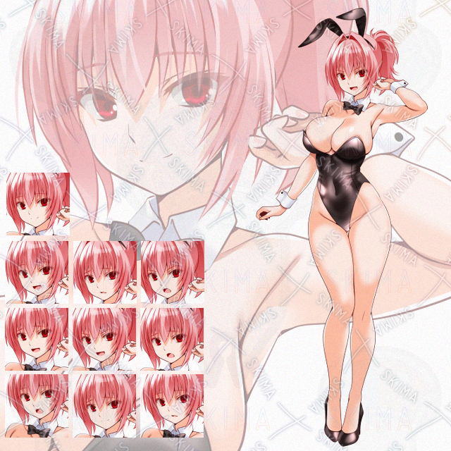 【表情10種】ピンク髪ポニテ黒バニーさん