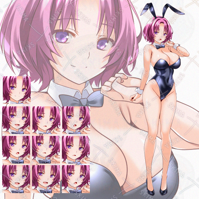 【表情10種】ピンクショート髪黒バニーさん