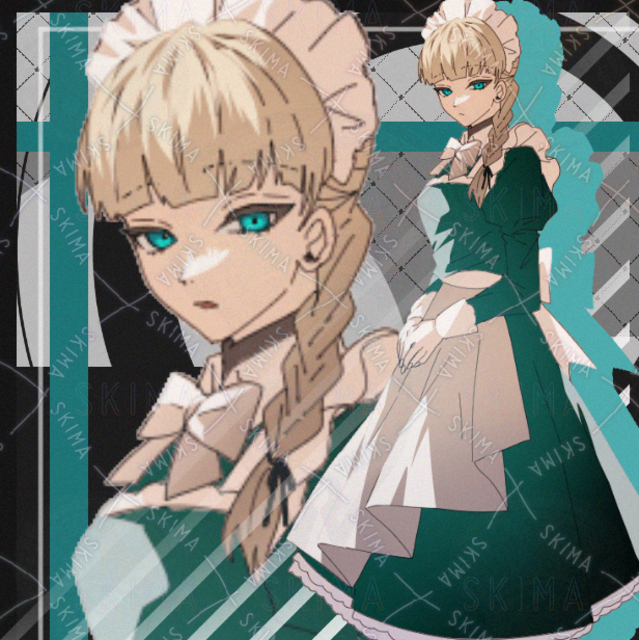 女性　メイド　緑　三つ編み　女の子　表情差分８種類