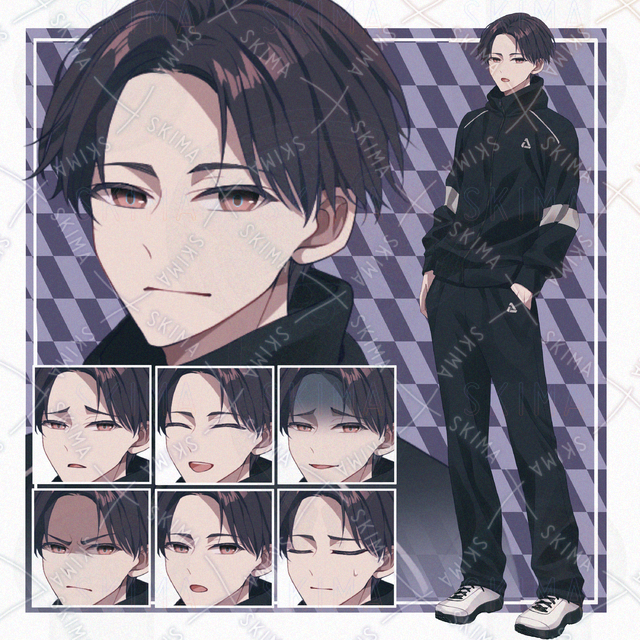 【表情７種】黒髪の男性