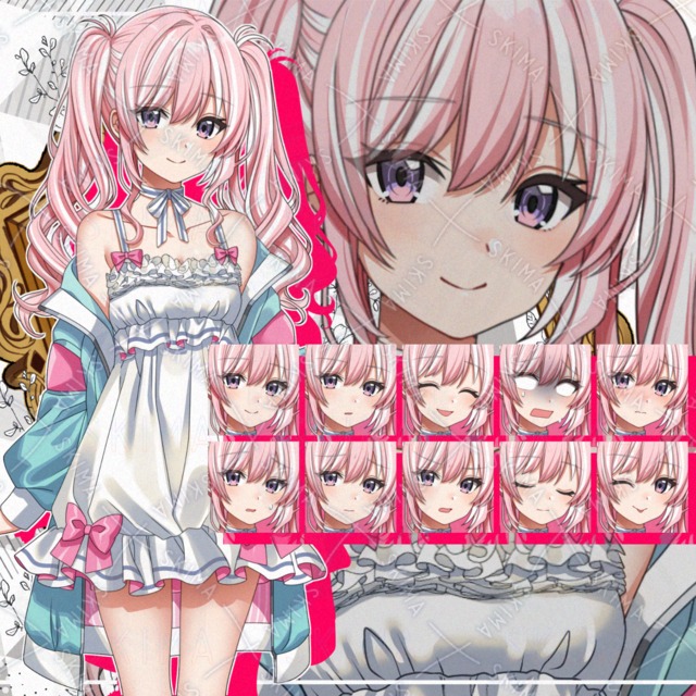 【表情10種】白メッシュの入ったふわふわのツインテール女子