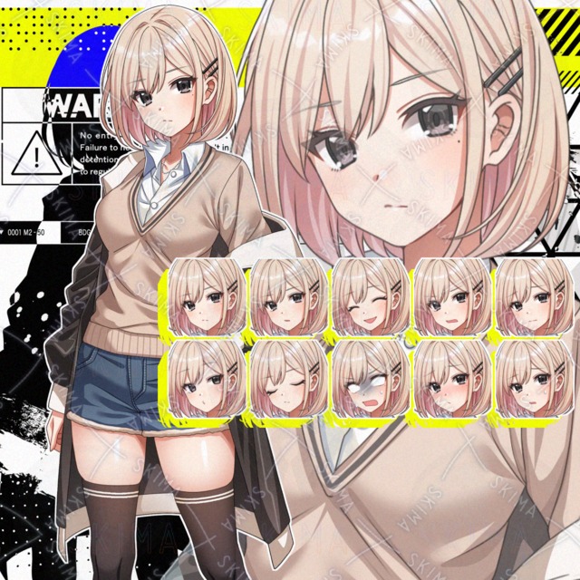 【表情10種】気だるげな雰囲気の女子高校生