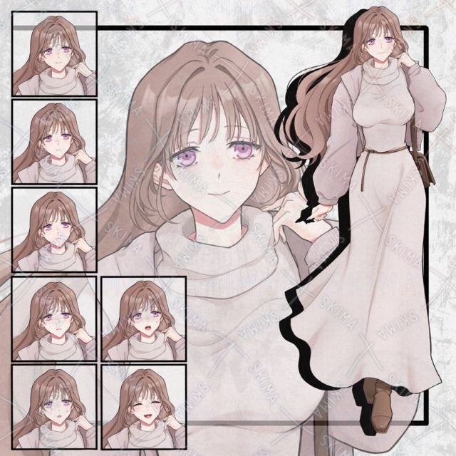 ワンピースの女性立ち絵　表情7種