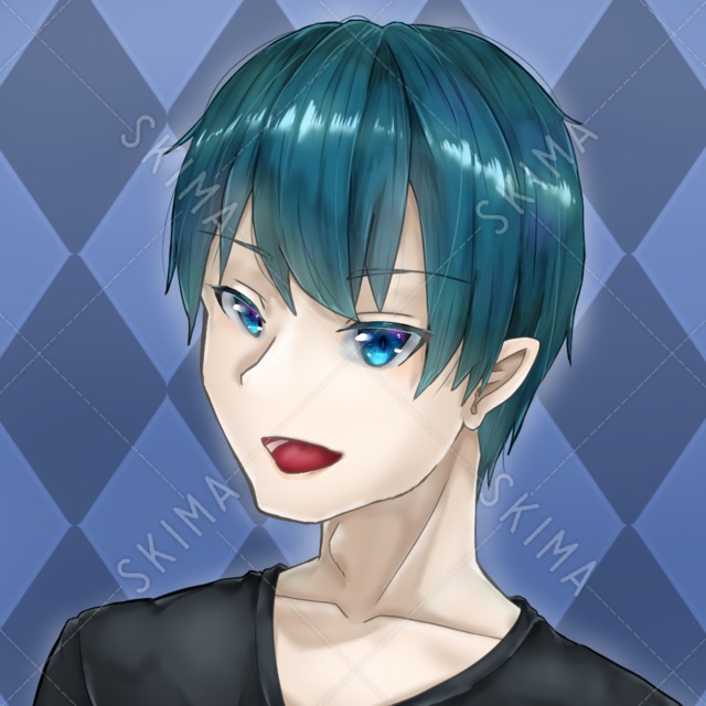 SNSアイコン　青髪色白男子