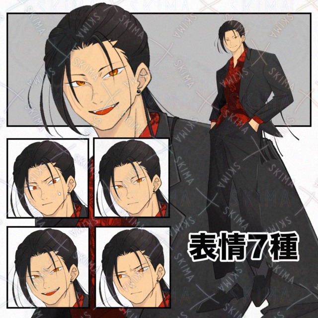 【表情7種】長髪の男性