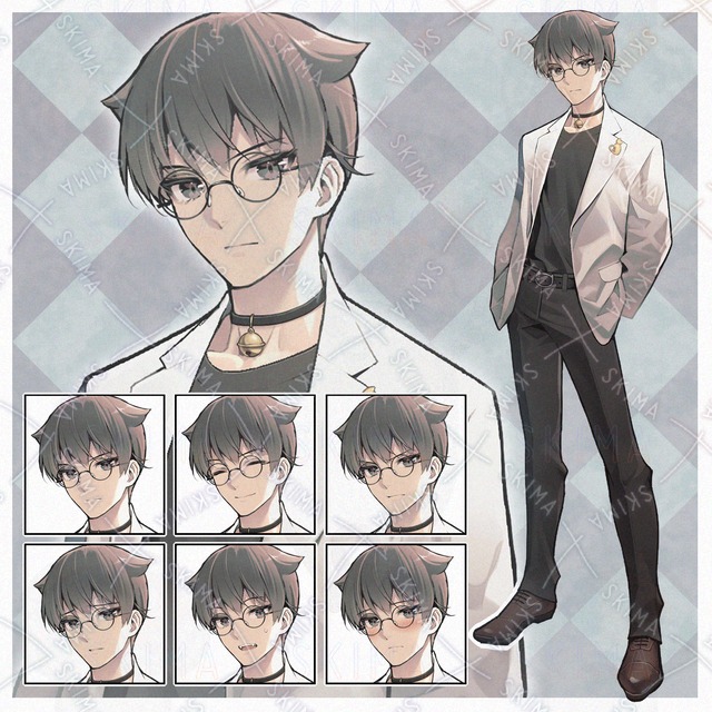 丸眼鏡の猫っぽい男性【表情６種】