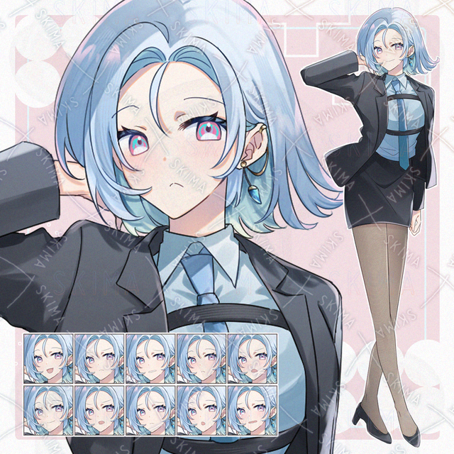 耳飾りを付けたスーツの女性【表情差分10種】