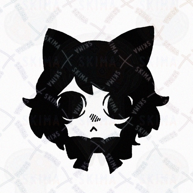 黒猫の女の子の手書きモノクロSNSアイコン用イラスト