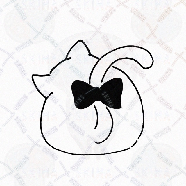 リボンをつけた猫の手書きモノクロSNSアイコン用イラスト