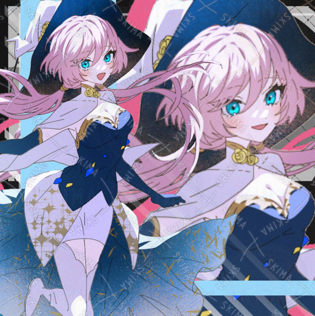 女の子　魔女　女子　ファンタジー　ピンク髪　帽子　表情差分８種類