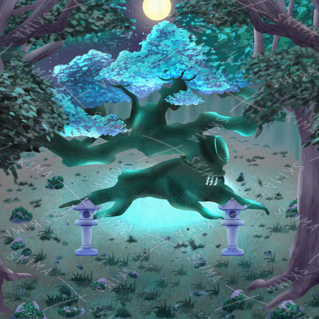 神秘的な和の森