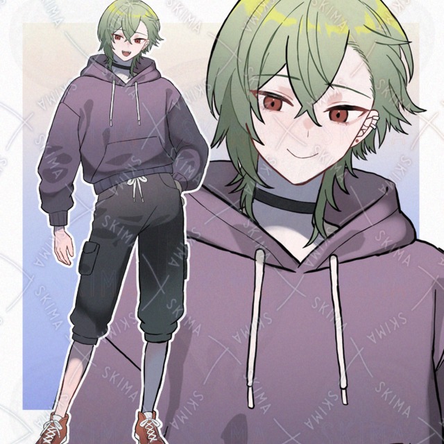 紫パーカーの男性