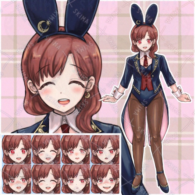 表情8種　燕尾服バニーガール（赤）