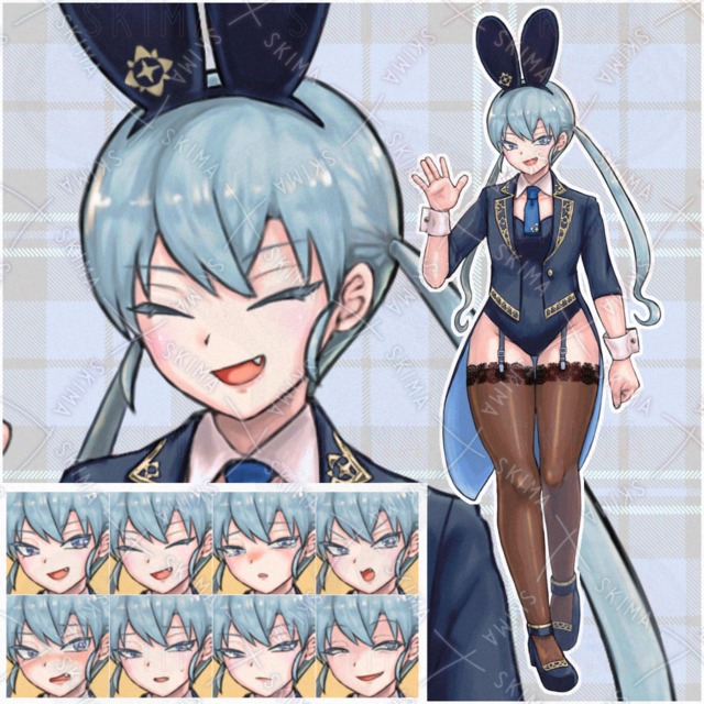 表情8種　燕尾服バニーガール（青）