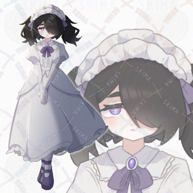 白ドレス黒髪ツインテール