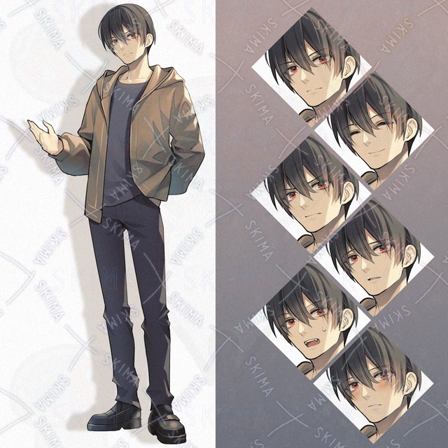 パーカーの黒髪男性【表情６種】