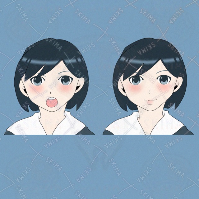 青い髪の女子高生のイラスト