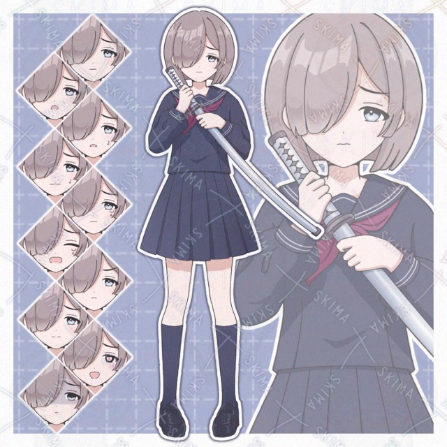 刀を持った困り顔の女子高生(表情10種)