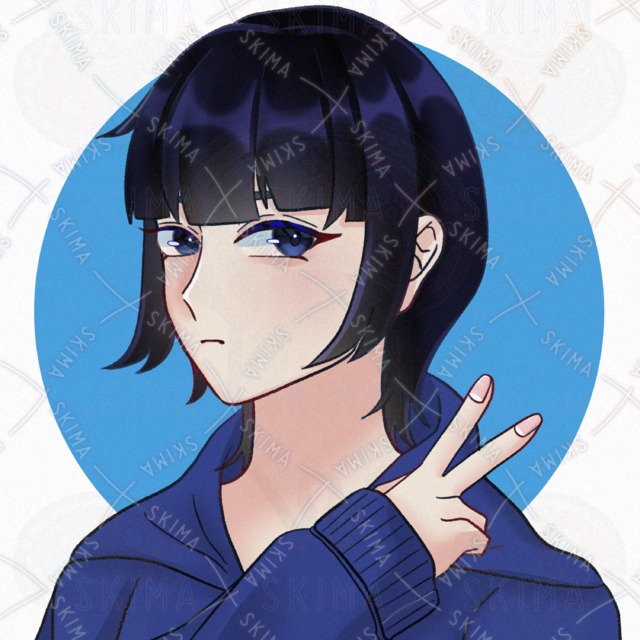 ピースしてるウルフカットの女の子