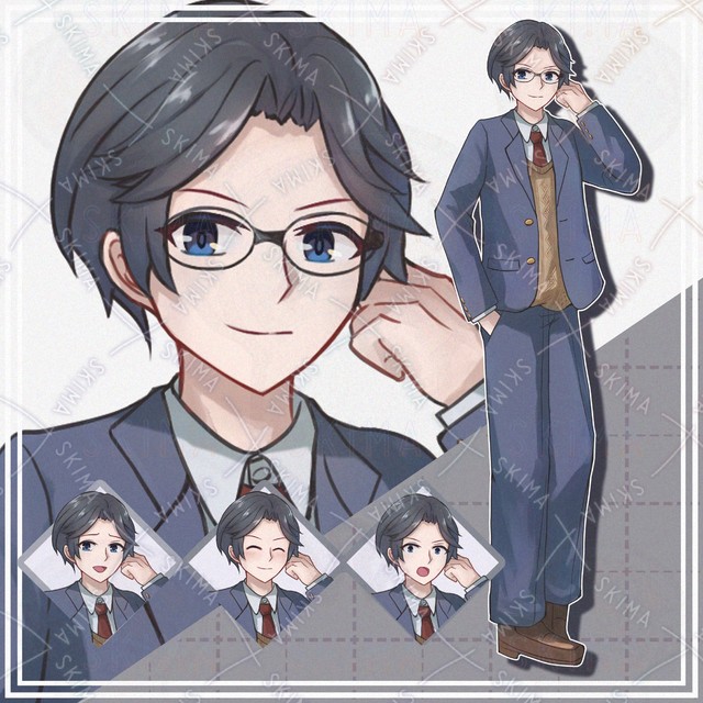 【表情9種＋オマケ】眼鏡付き黒髪男の子【立ち絵】