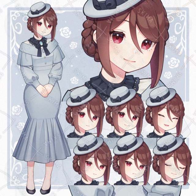 マーメイドスカートのクラシカルな女性【表情差分6種】