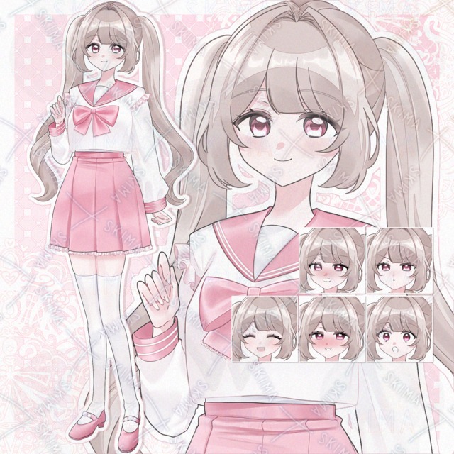 ピンクのセーラー服、ツインテール