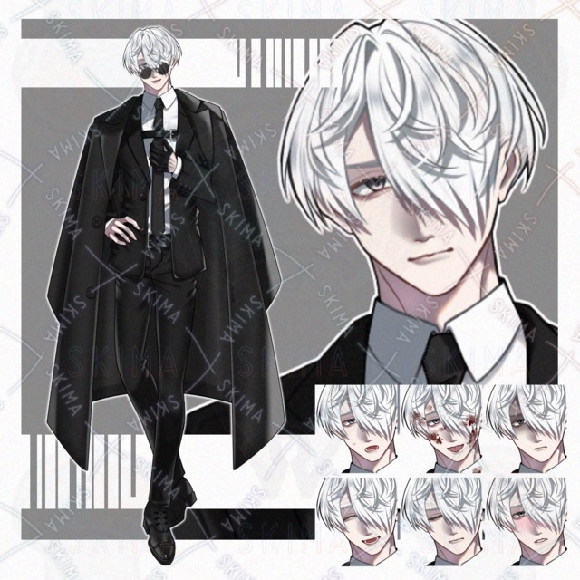 【立ち絵】白髪/スーツ【表情8種】