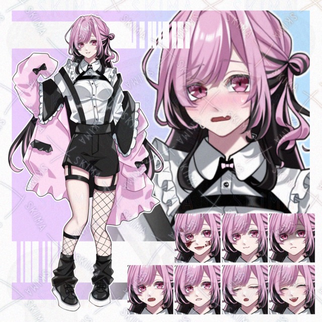 【立ち絵】黒×ピンク髪/女の子【表情9種】