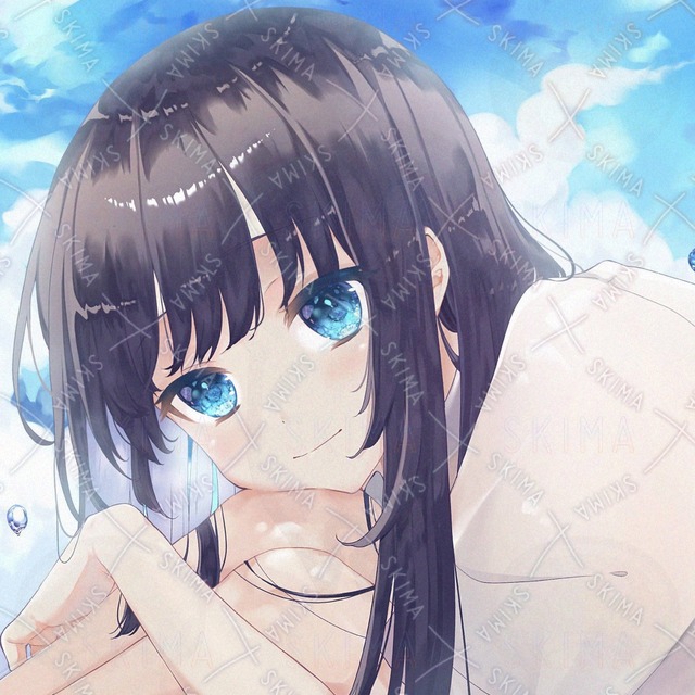 女の子、男の子、青系統、詰め込みイラスト