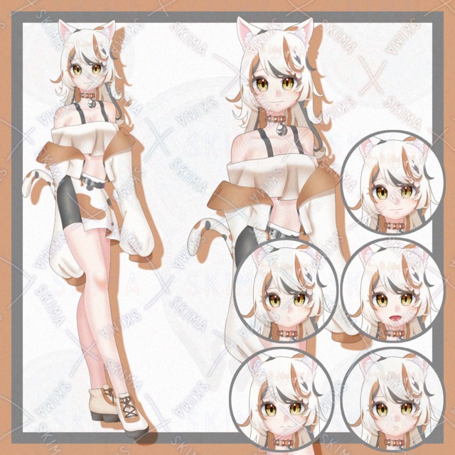 【立ち絵/表情5種】三毛猫の女性