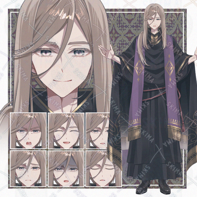 【表情７種】長髪の男性