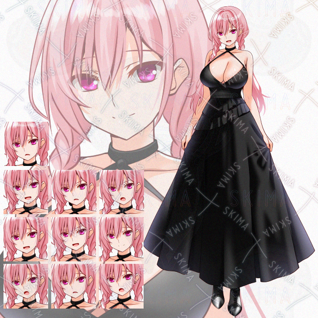 【表情10種】黒ドレス女性